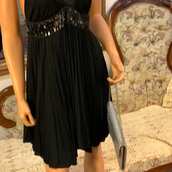 VINTAGE BLACK SEQUIN PLEATED DRESS EMPIRE WAIST SM - Picture 6 of 11